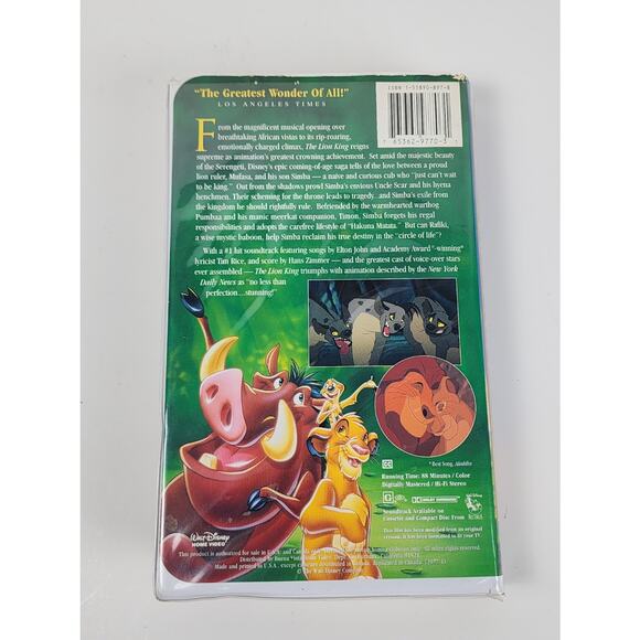 Vintage Walt Disney's THE LION KING VHS Movie - 1994 Masterpiece Collection - Picture 2 of 7